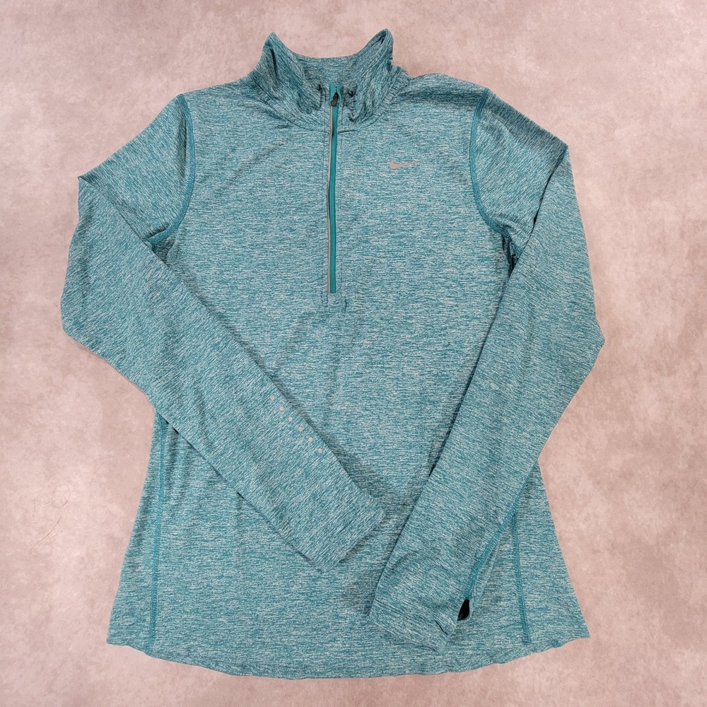 Nike Element Half Zip Running Top Teal Heather Dri-FIT Thumbholes 685910-309 S